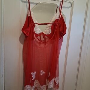 Victoria's Secret Red and White Lace Chemise